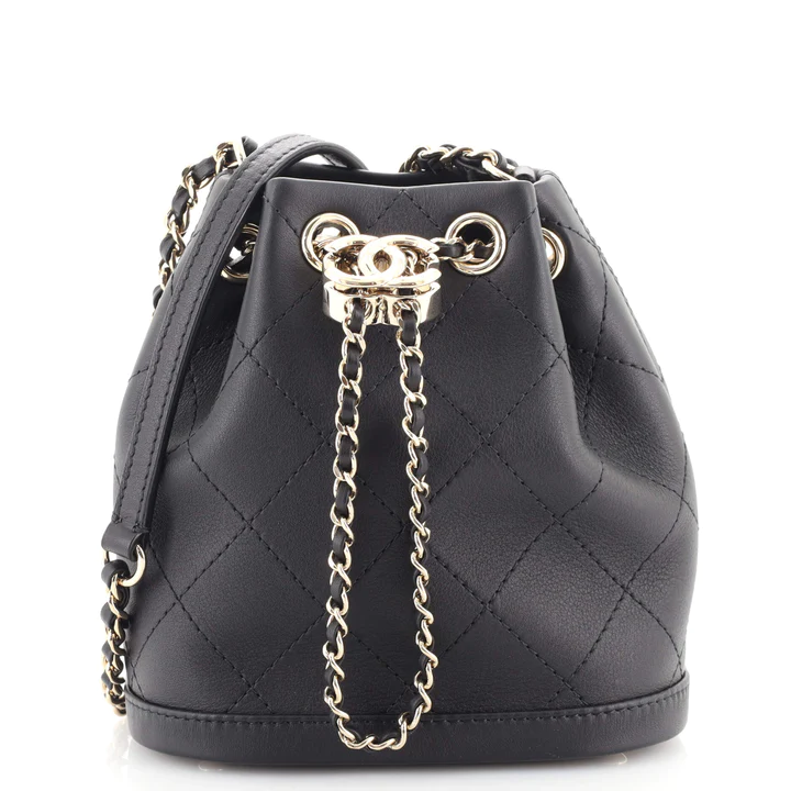 Chanel CC Drawstring Bucket Bag Quilted Calfskin Mini
