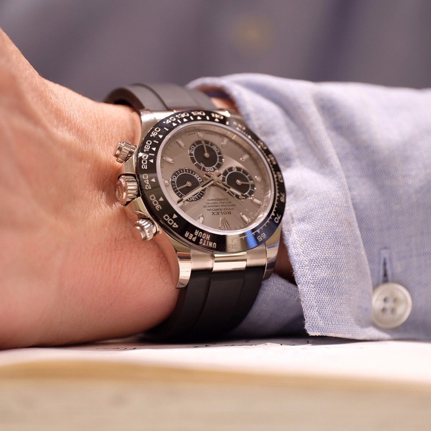 ROLEX Daytona White Gold Steel Dial Oysterflex Strap 116519ln-0027