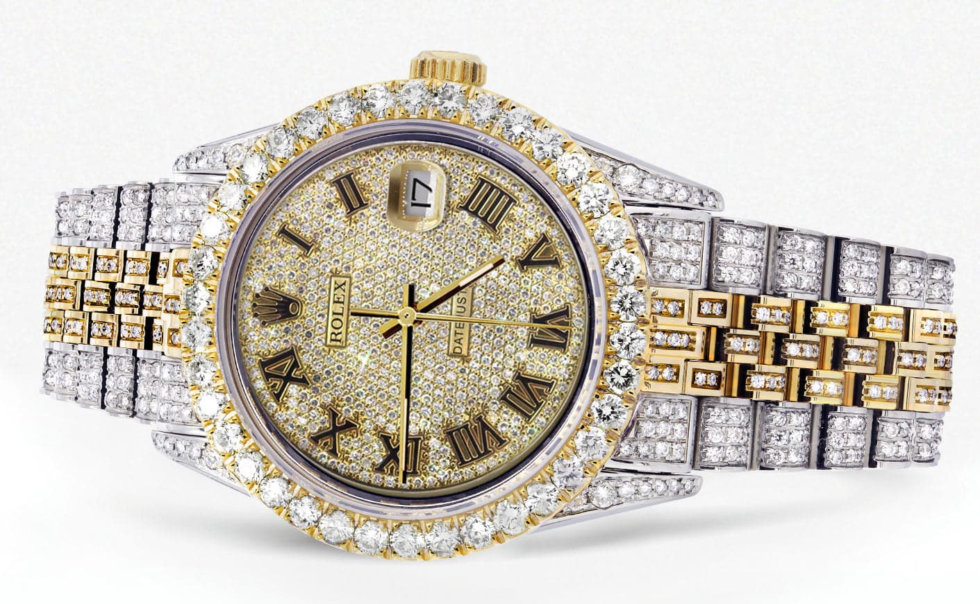 Iced Out ROLEX Datejust 36 MM | Two Tone | Full Diamond Gold Roman Diamond Dial