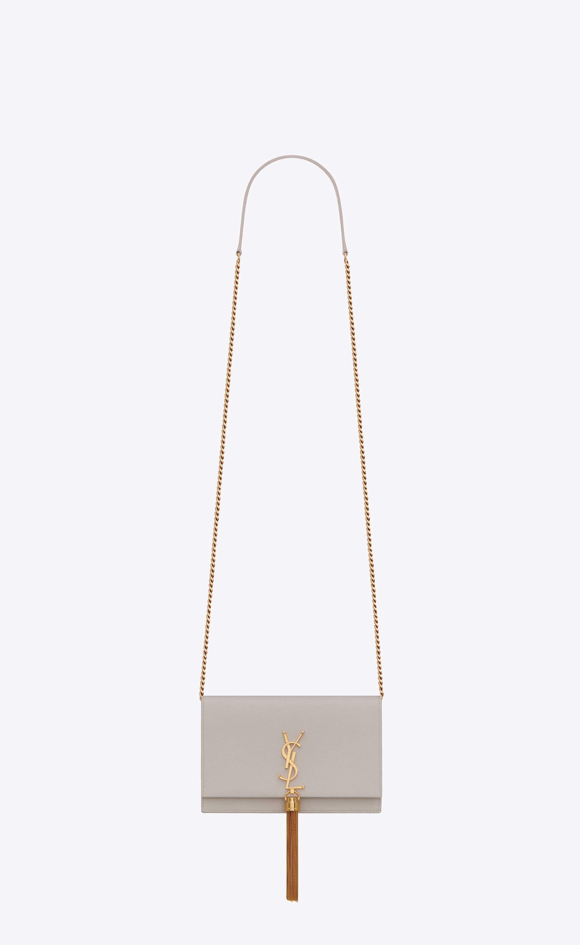 YSL Kate Small Chain Bag with Tassel in Crocodile Embossed Shiny Leather