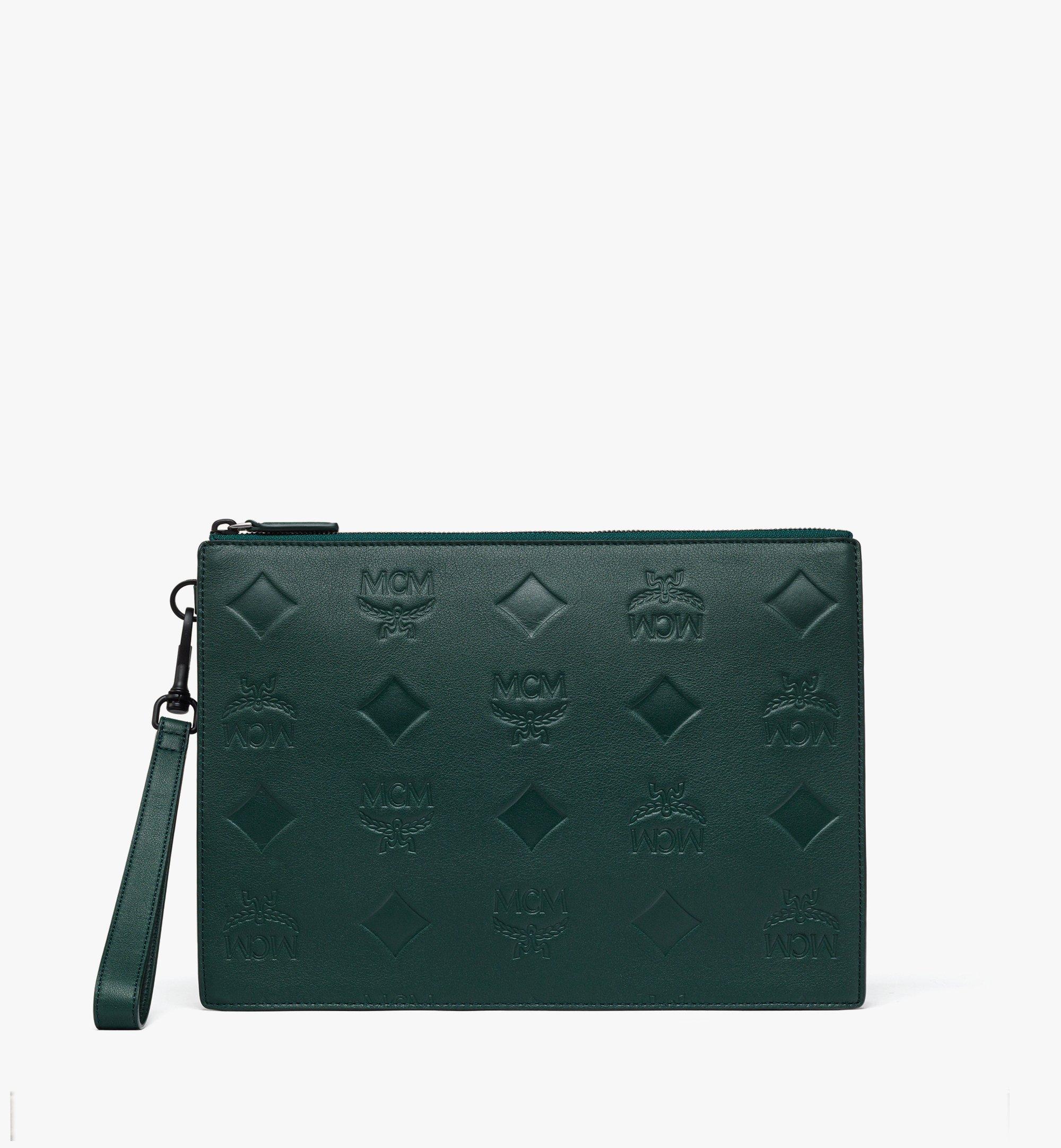AREN WRISTLET ZIP POUCH IN MAXI MONOGRAM LEATHER