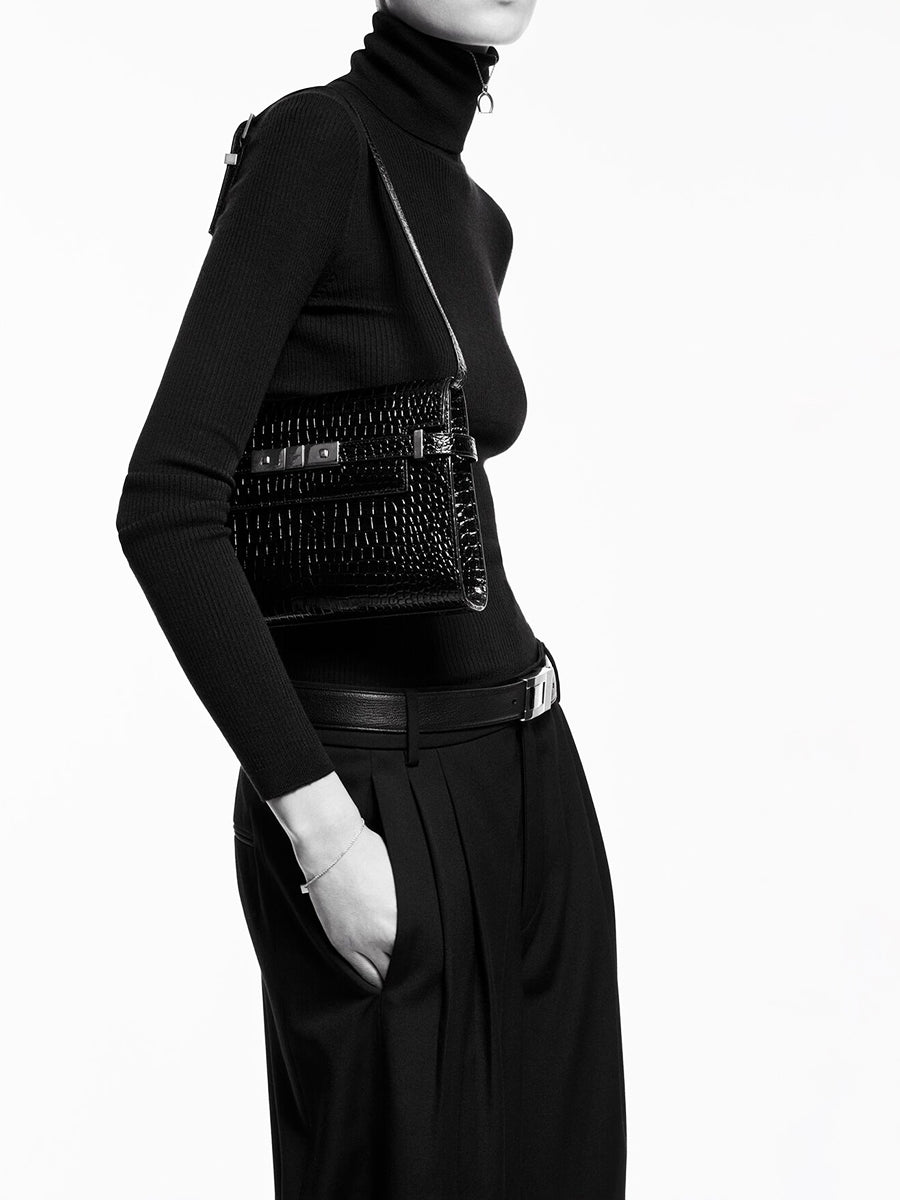 YSL Manhattan Shoulder Bag in Crocodile Embossed Shiny Leather