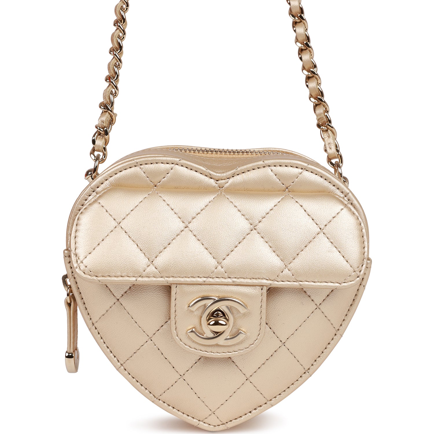 Chanel CC In Love Heart Clutch with Chain Gold Lambskin Light Gold