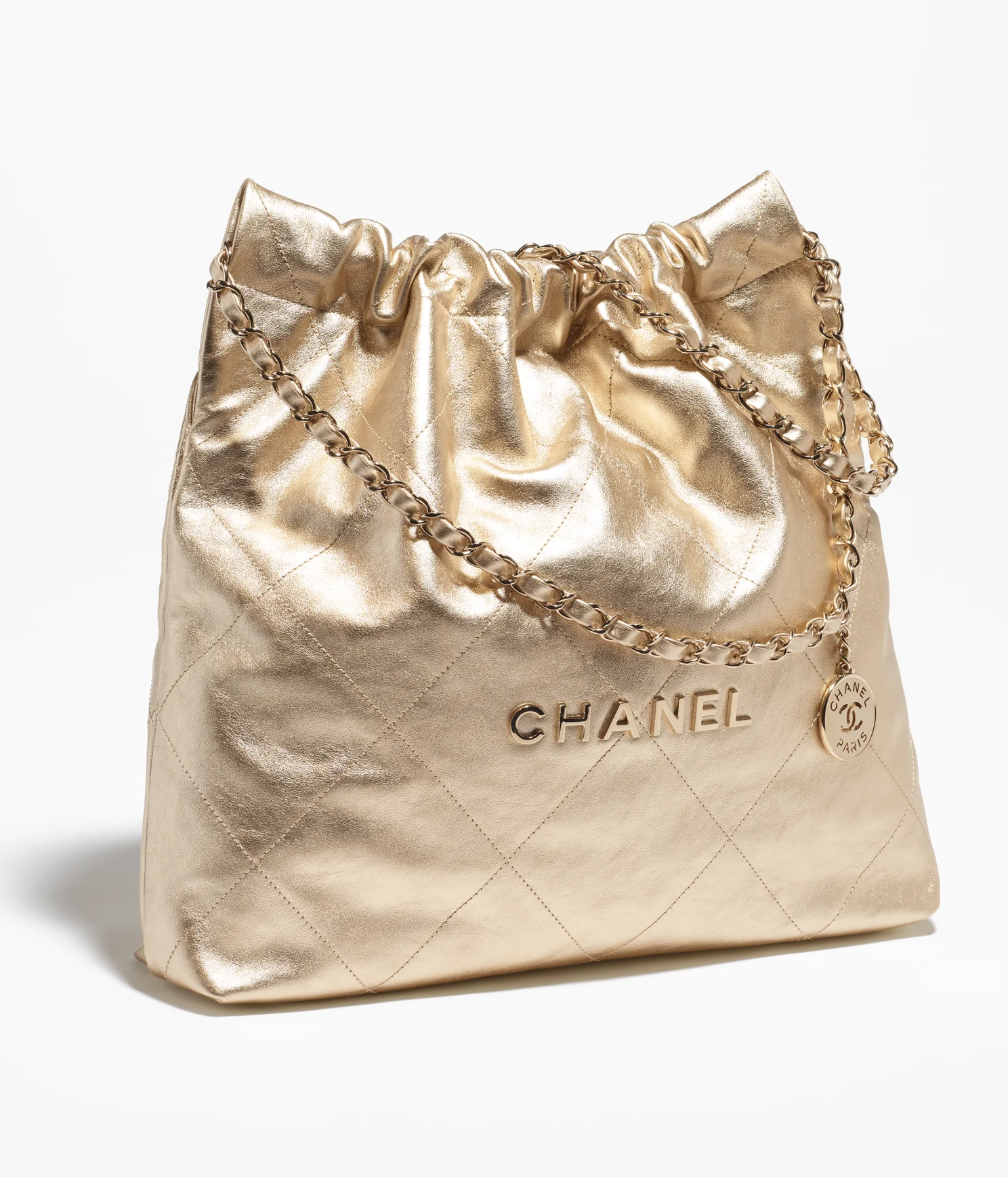 SMALL BUCKET BAG Lambskin, Resin & Gold-Tone Metal Light Green