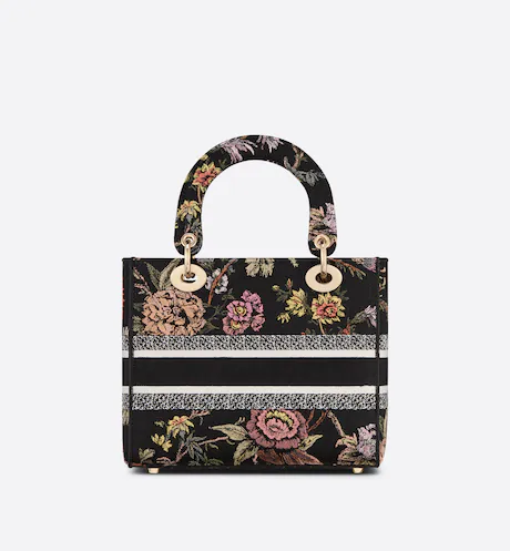 MEDIUM LADY D-LITE BAG Black Multicolor Dior Jardin Botanique Embroidery