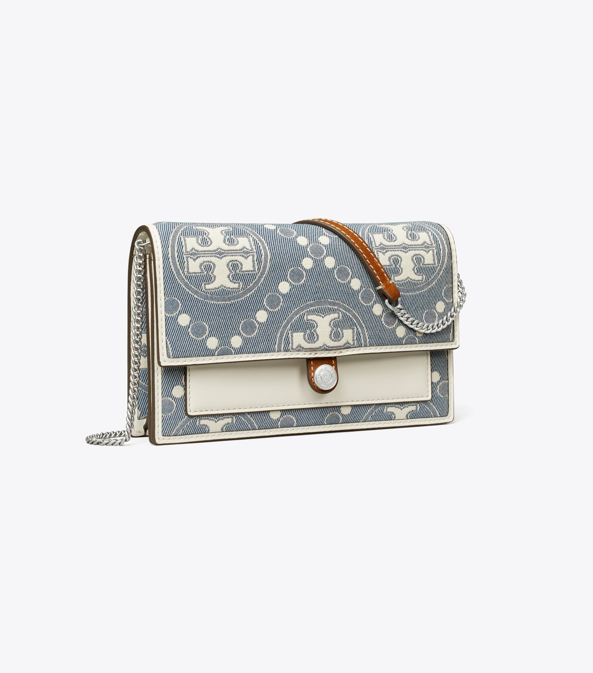 T MONOGRAM DENIM WALLET CROSSBODY