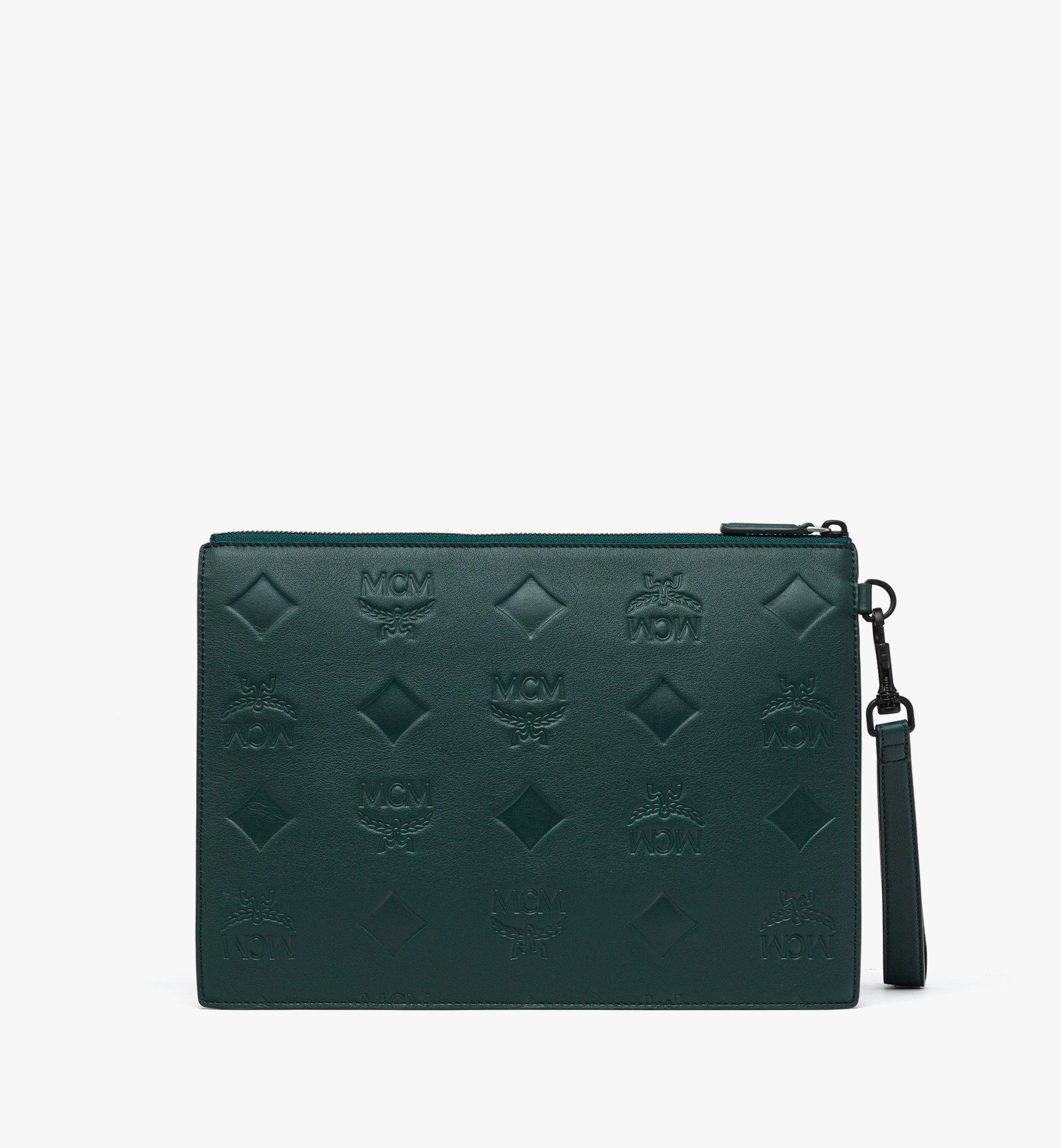 AREN WRISTLET ZIP POUCH IN MAXI MONOGRAM LEATHER