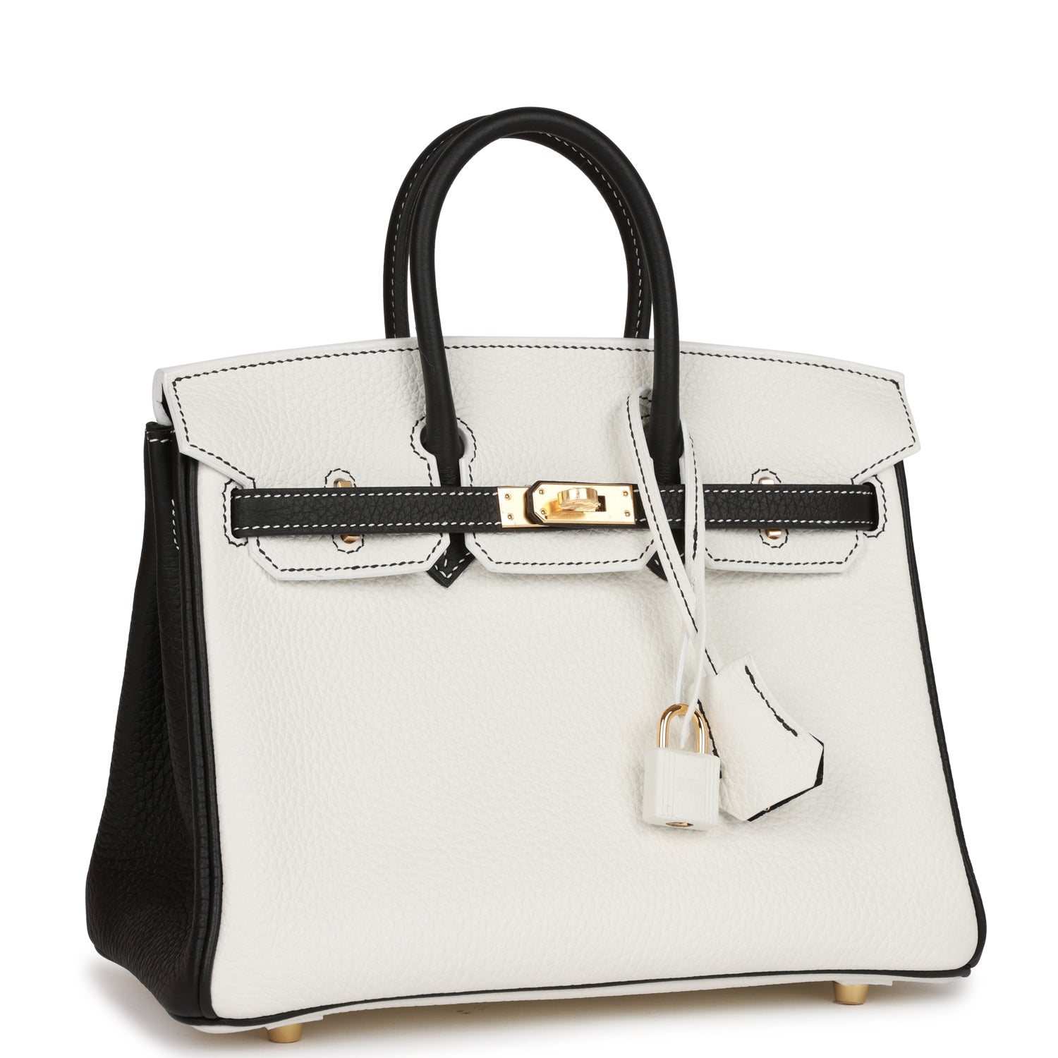Hermès Special Order (HSS) Birkin 25 White and Black Clemence Gold Hardware