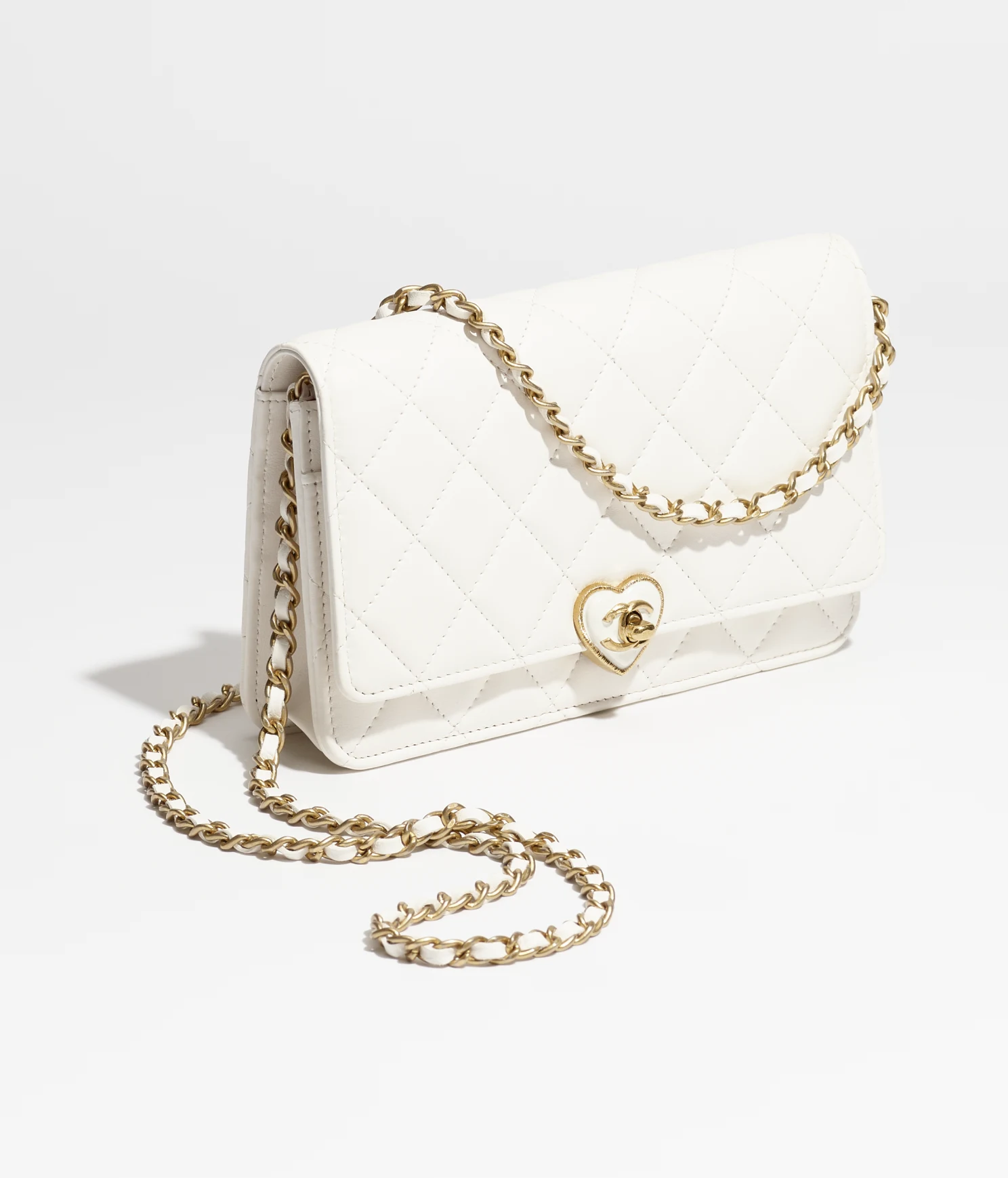 WALLET ON CHAIN Lambskin Resin & Gold-Tone Metal White