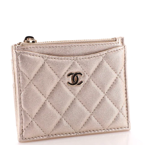 Chanel CC Zip Card Holder Quilted Iridescent Lambskin