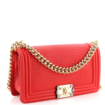 Chanel Boy Flap Bag Cube Embossed Lambskin Old Medium