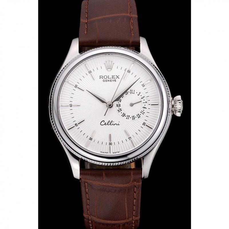ROLEX Cellini White Dial Stainless Steel Case Brown Leather Bracelet 622723