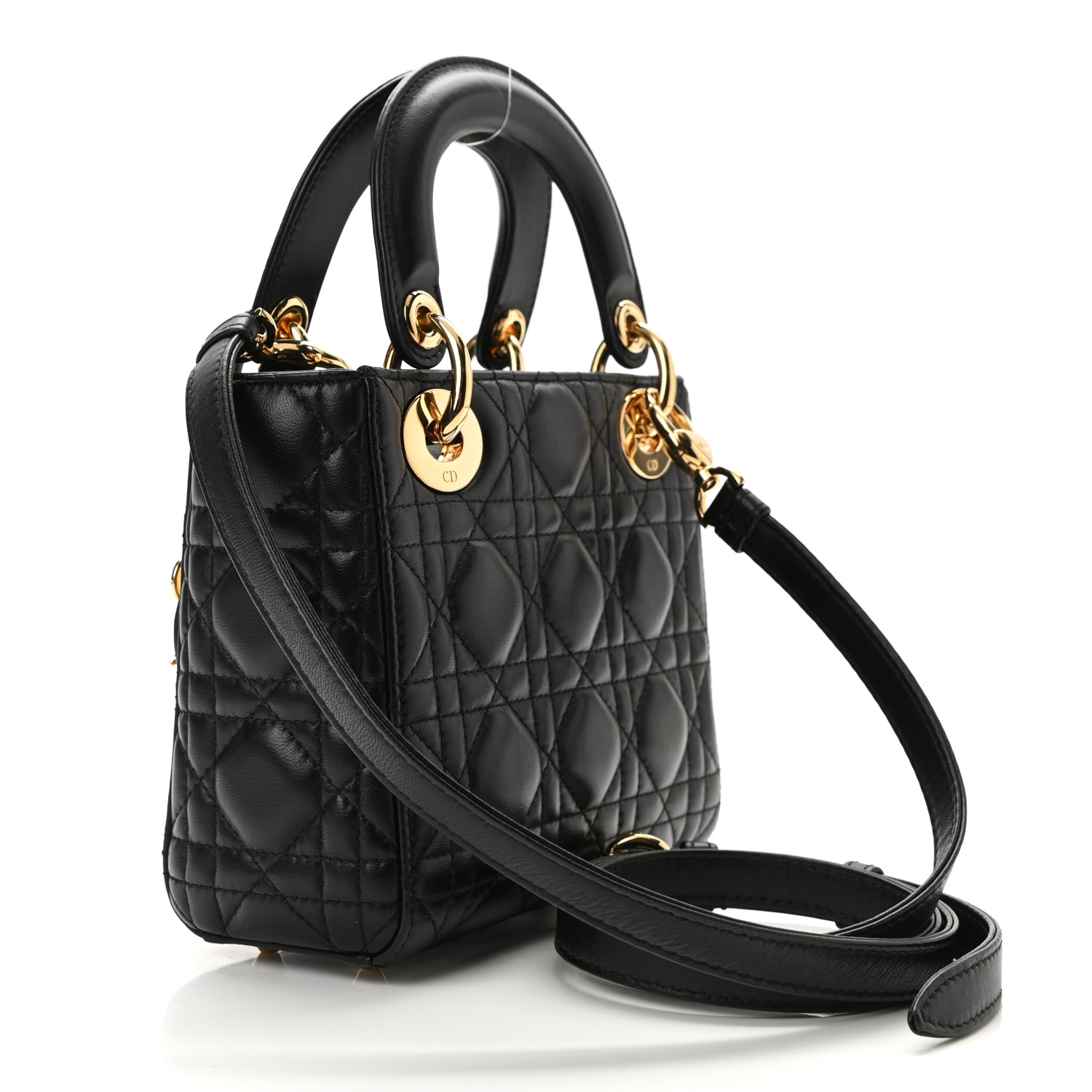 CHRISTIAN DIOR Lambskin Cannage Mini Lady Dior Black