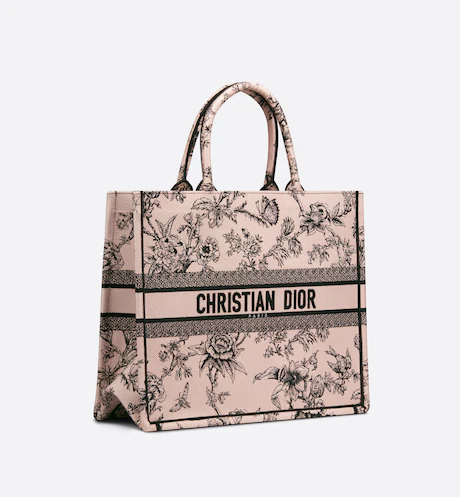LARGE DIOR BOOK TOTE Powder Pink Dior Jardin Botanique Embroidery (42 x 35 x 18.5 cm)