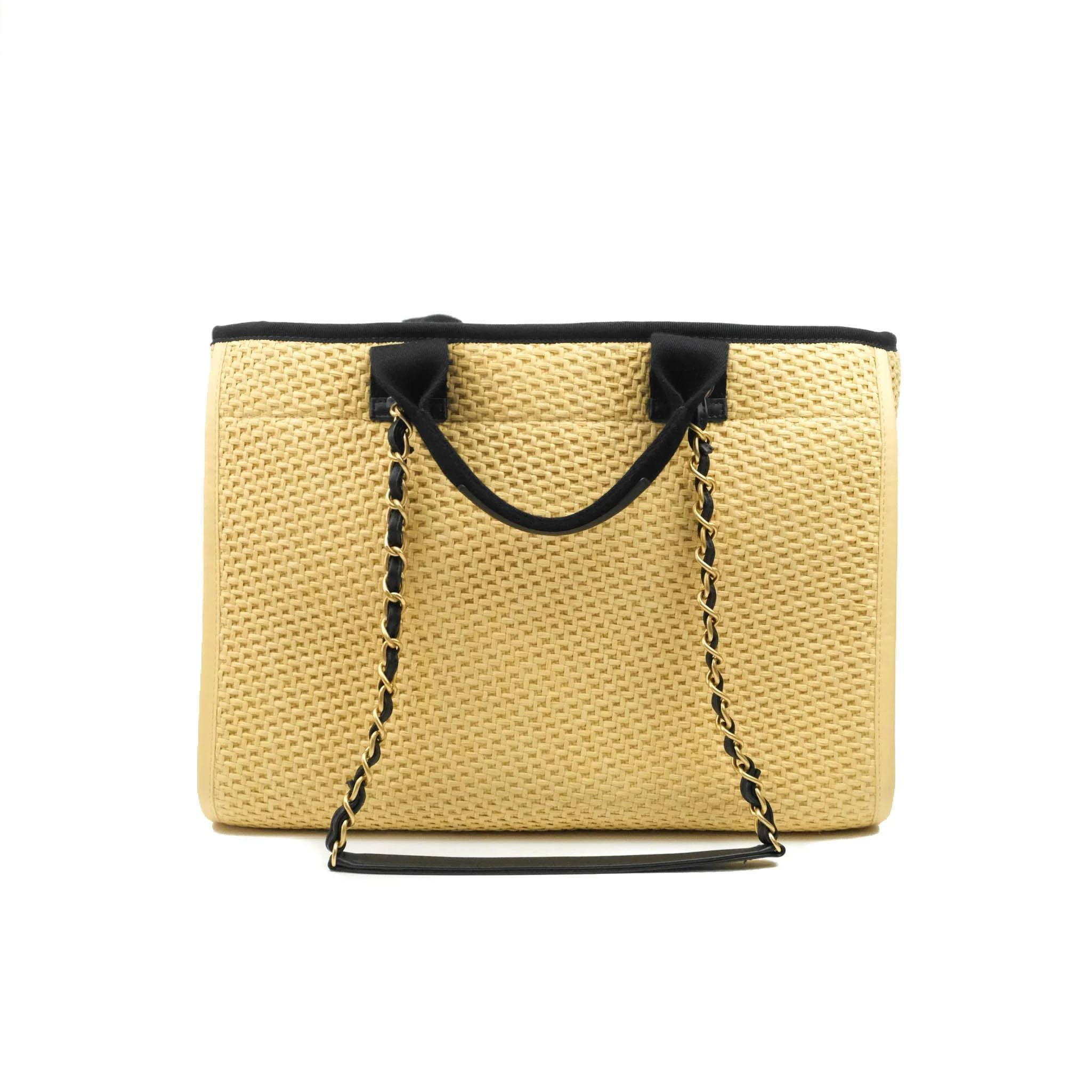 Chanel Large Deauville Tote Woven Chain Leather Logo 21S