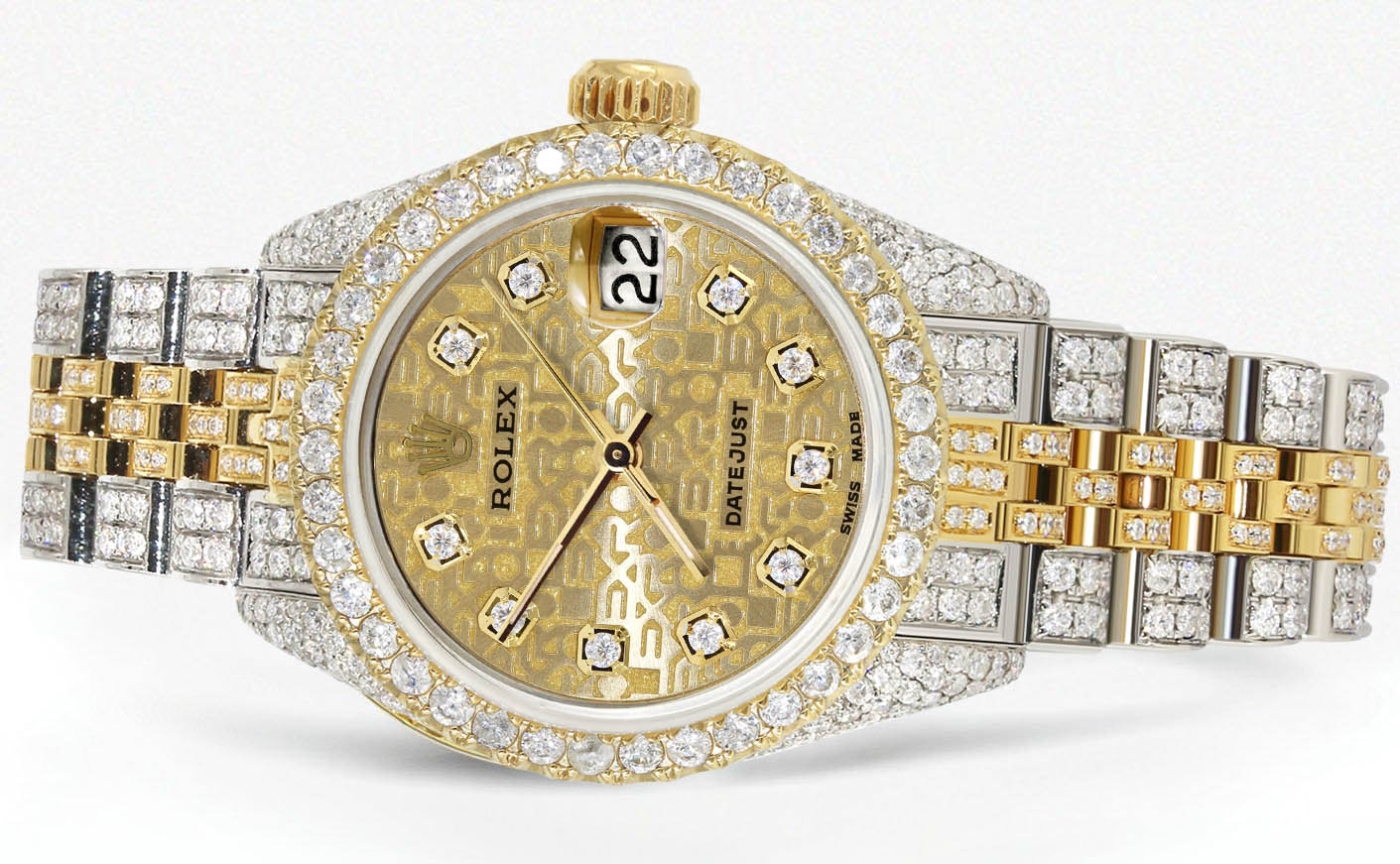 Diamond Gold ROLEX Watch | 26Mm | Gold Texture Dial