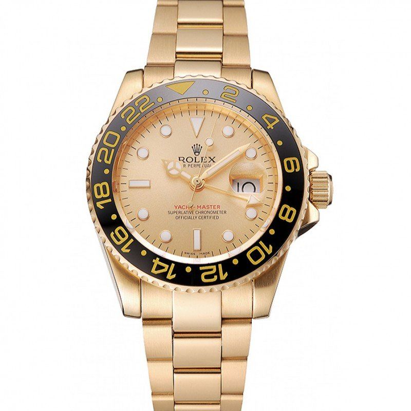 Swiss ROLEX GMT Master II Gold Dial Black Bezel Gold Case And Bracelet 1453749