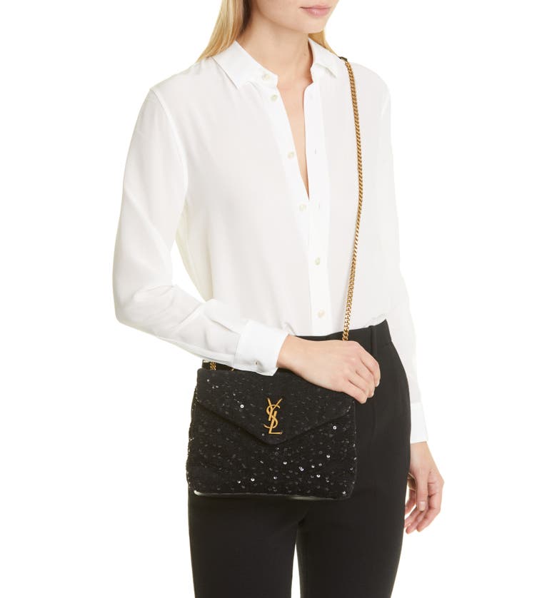 YSL Loulou Small Chain Bag in Quilted 'Y' Leather Satin and Sequins
