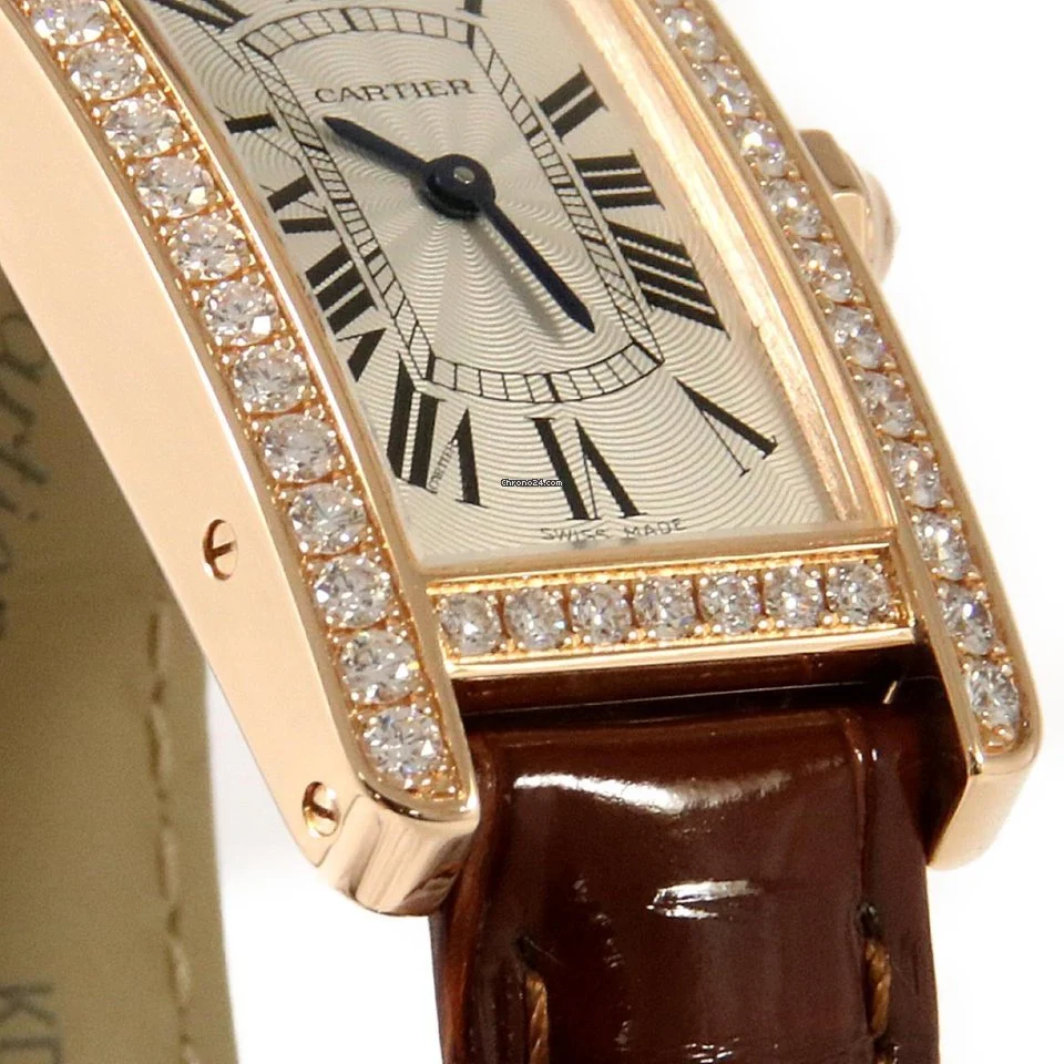CARTIER Tank Amricaine Small Model 18K Rose Gold & Diamonds Ladies Watch, WJTA0028