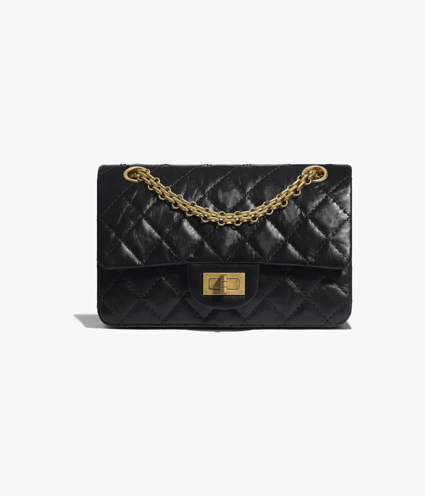 MINI 2.55 HANDBAG Aged Calfskin & Gold-Tone Metal Black