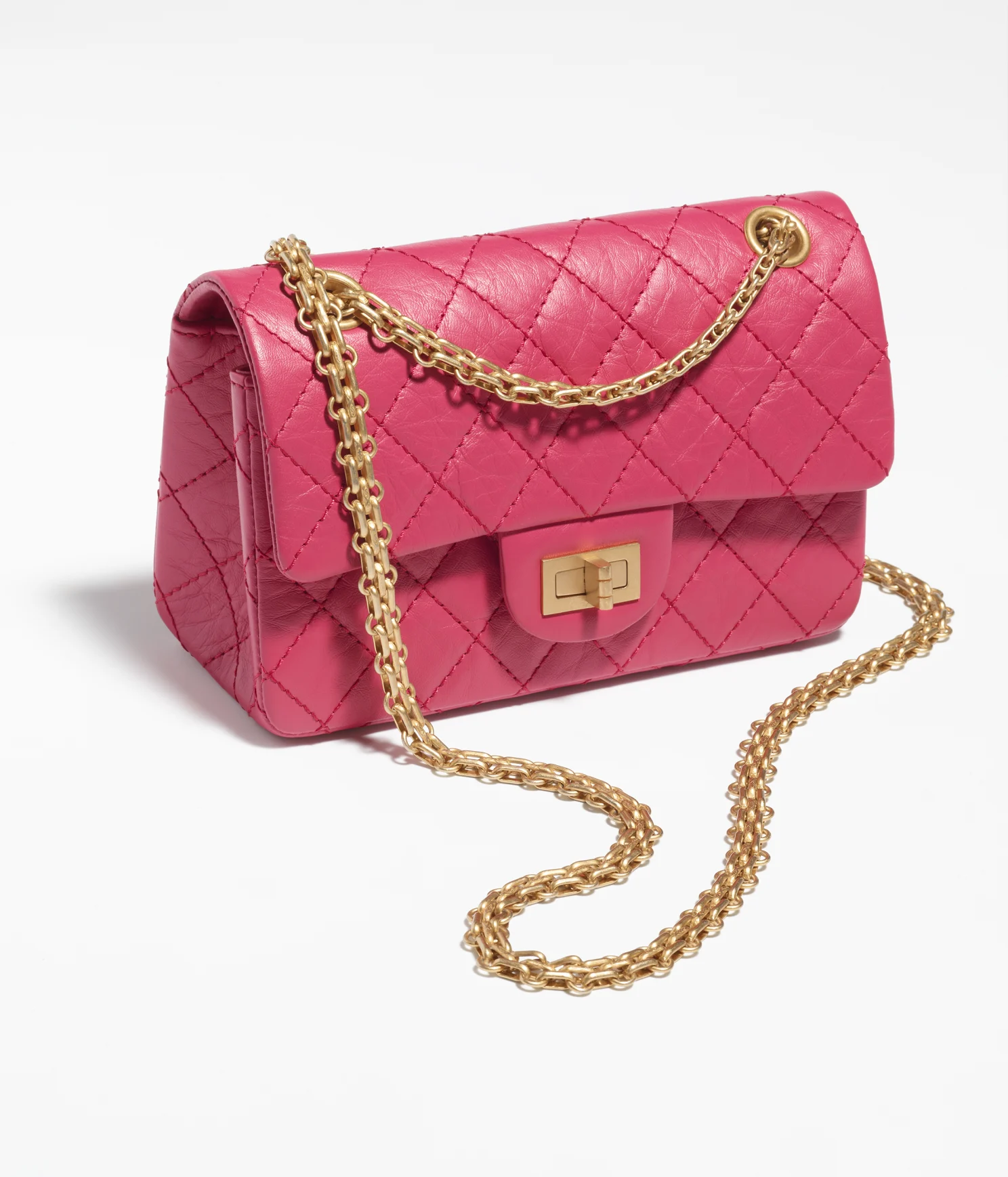 MINI 2.55 HANDBAG Aged Calfskin & Gold-Tone Metal Dark Pink