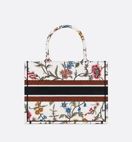 MEDIUM DIOR BOOK TOTE White Multicolor Dior Petites Fleurs Embroidery (36 x 27.5 x 16.5 cm)