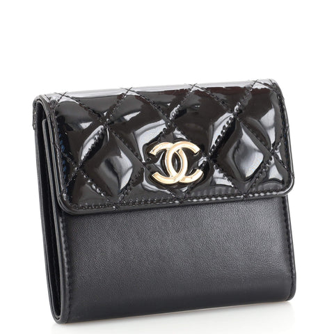 Chanel CC Trifold Wallet Quilted Patent and Lambskin Small