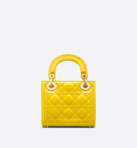 MINI LADY DIOR BAG Yellow Patent Cannage Calfskin