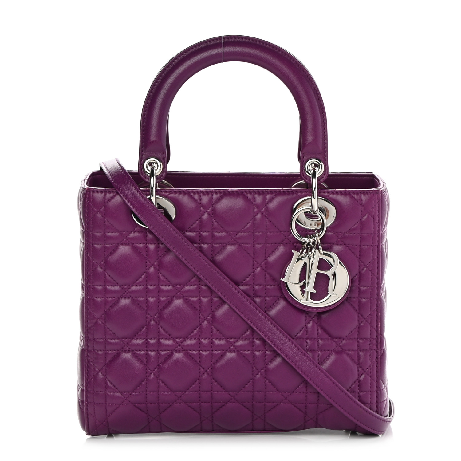 CHRISTIAN DIOR Lambskin Cannage Medium Lady Dior Purple