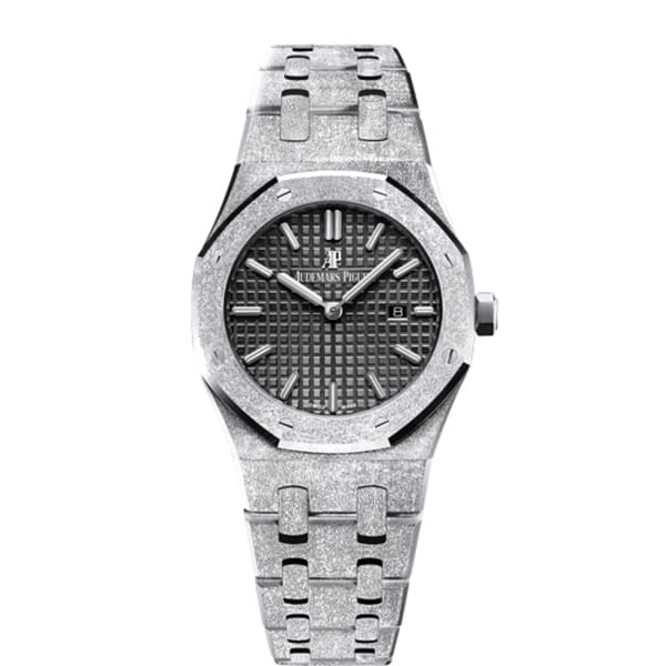 AUDEMARS PIGUET Royal Oak Frosted Gold Quartz Black dial, 33mm, 18k White gold, 67653BC.GG.1263BC.02