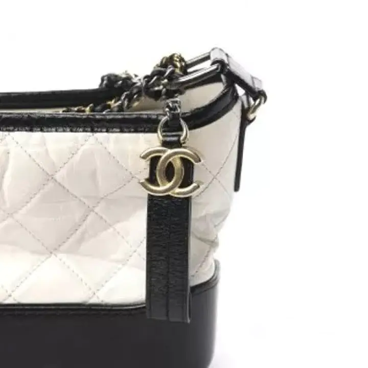 CHANEL Aged Calfskin Quilted Small Gabrielle Hobo Black White
