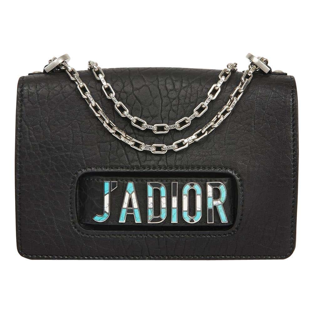 Dior Black Textured Leather Small J'adior Flap Shoulder Bag