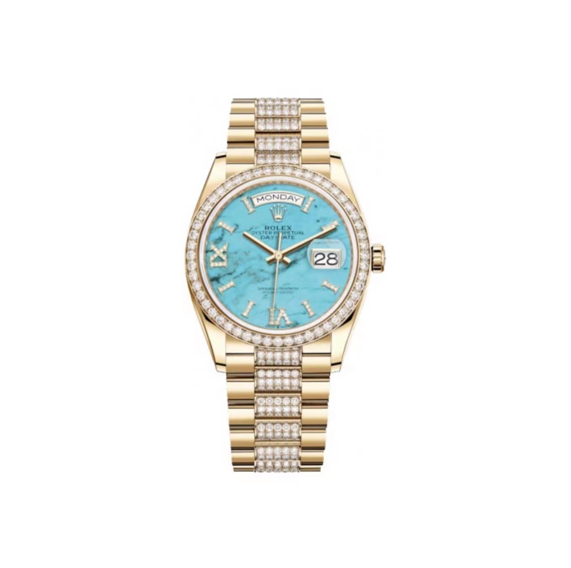 ROLEX Day-Date 36 Blue Ombre Diamond Dial Yellow Gold President Automatic Watch 128348rbr-0038