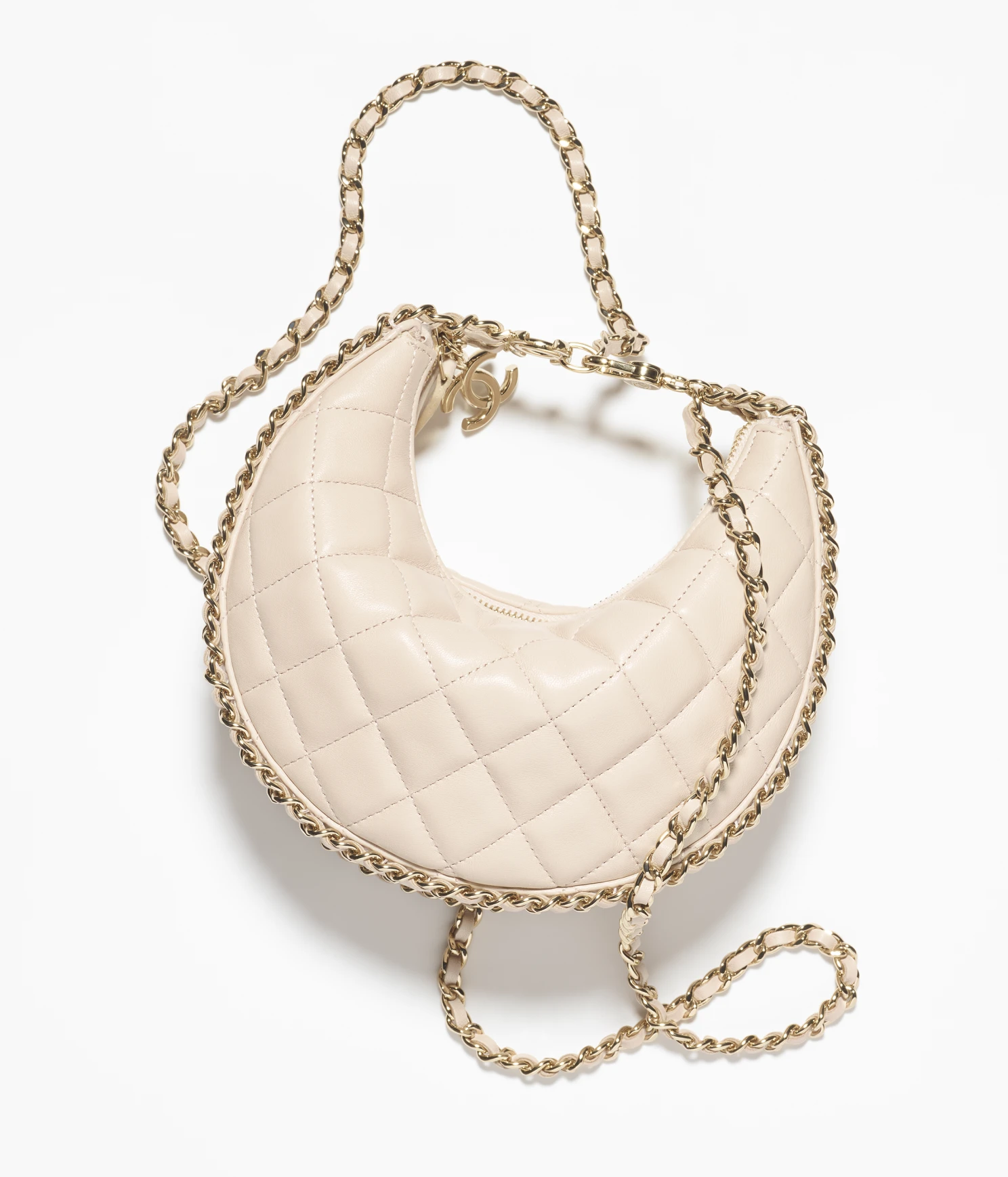 SMALL HOBO BAG Lambskin & Shiny Light Gold Metal Ecru