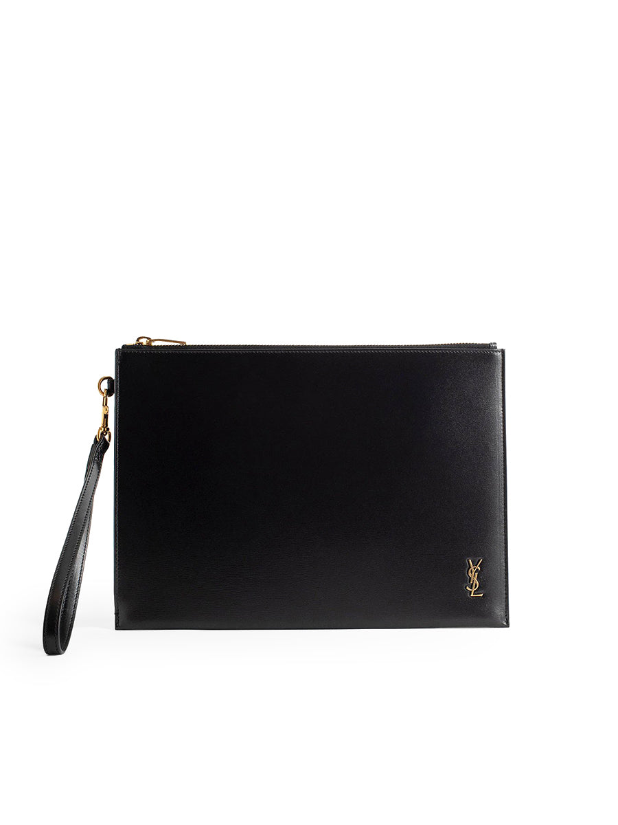 YSL Tiny Cassandre Zip Tablet Holder in Shiny Leather