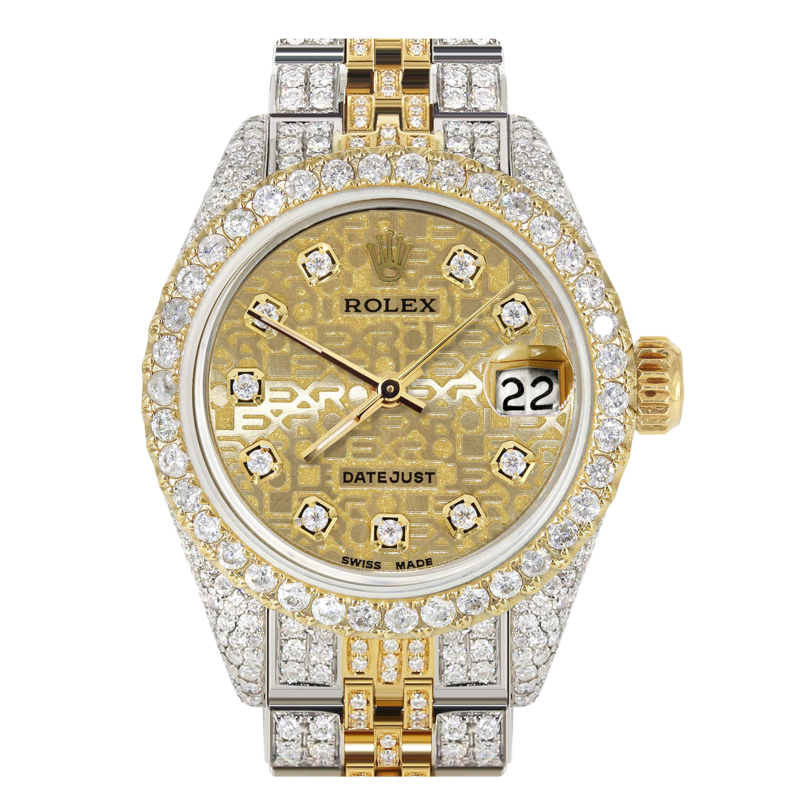 Diamond Gold ROLEX Watch | 26Mm | Gold Texture Dial