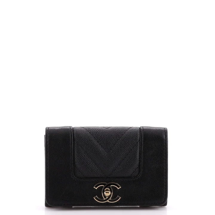 Chanel Mademoiselle Vintage Flap Card Case Chevron Caviar