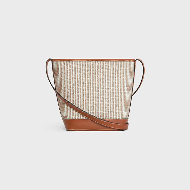 SMALL BUCKET CUIR TRIOMPHE IN STRIPED TEXTILE AND CALFSKIN