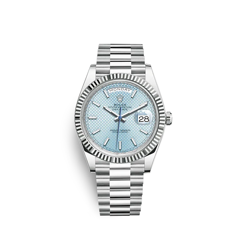 ROLEX Day-Date 228236 40mm Ice blue, diagonal motif