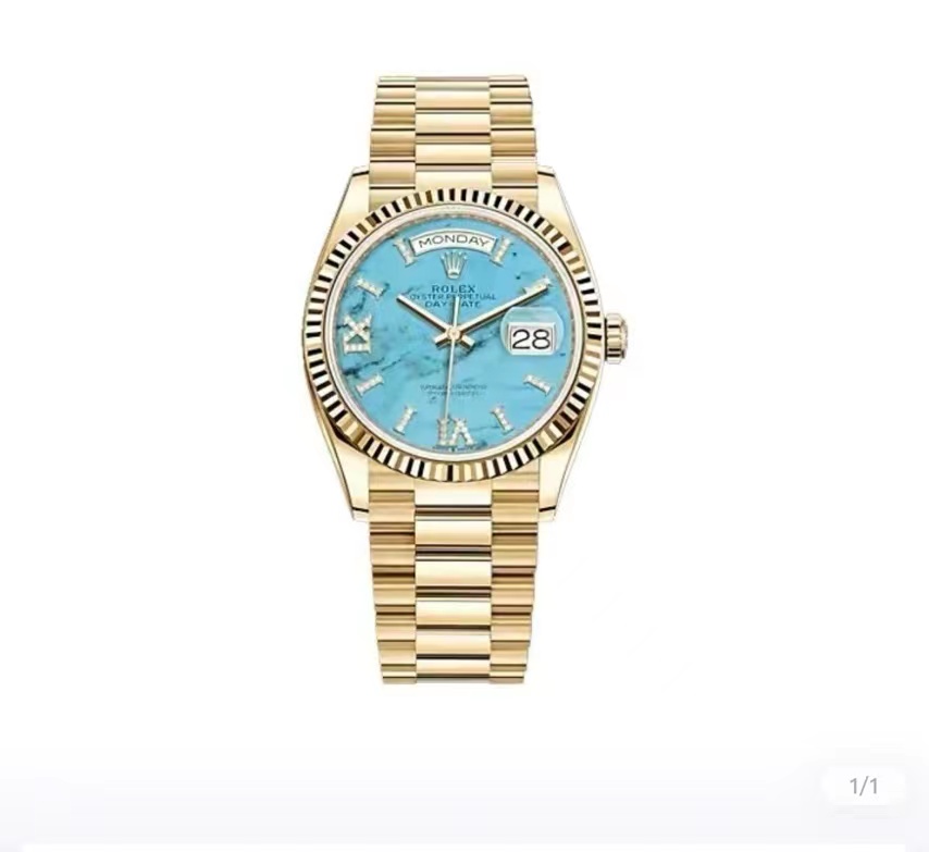 ROLEX Day-Date 36mm Blue  Diamond Dial Yellow Gold President Automatic Watch m128238-0071