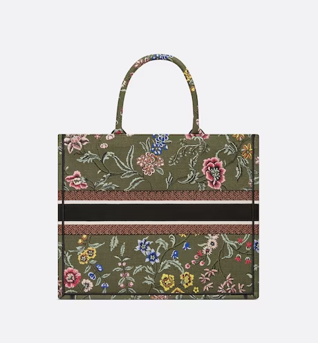 LARGE DIOR BOOK TOTE Green Multicolor Dior Petites Fleurs Embroidery (42 x 35 x 18.5 cm)