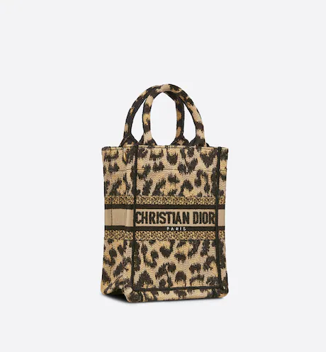 MINI DIOR BOOK TOTE PHONE BAG Beige Multicolor Mizza Embroidery (13 x 18 x 5 cm)