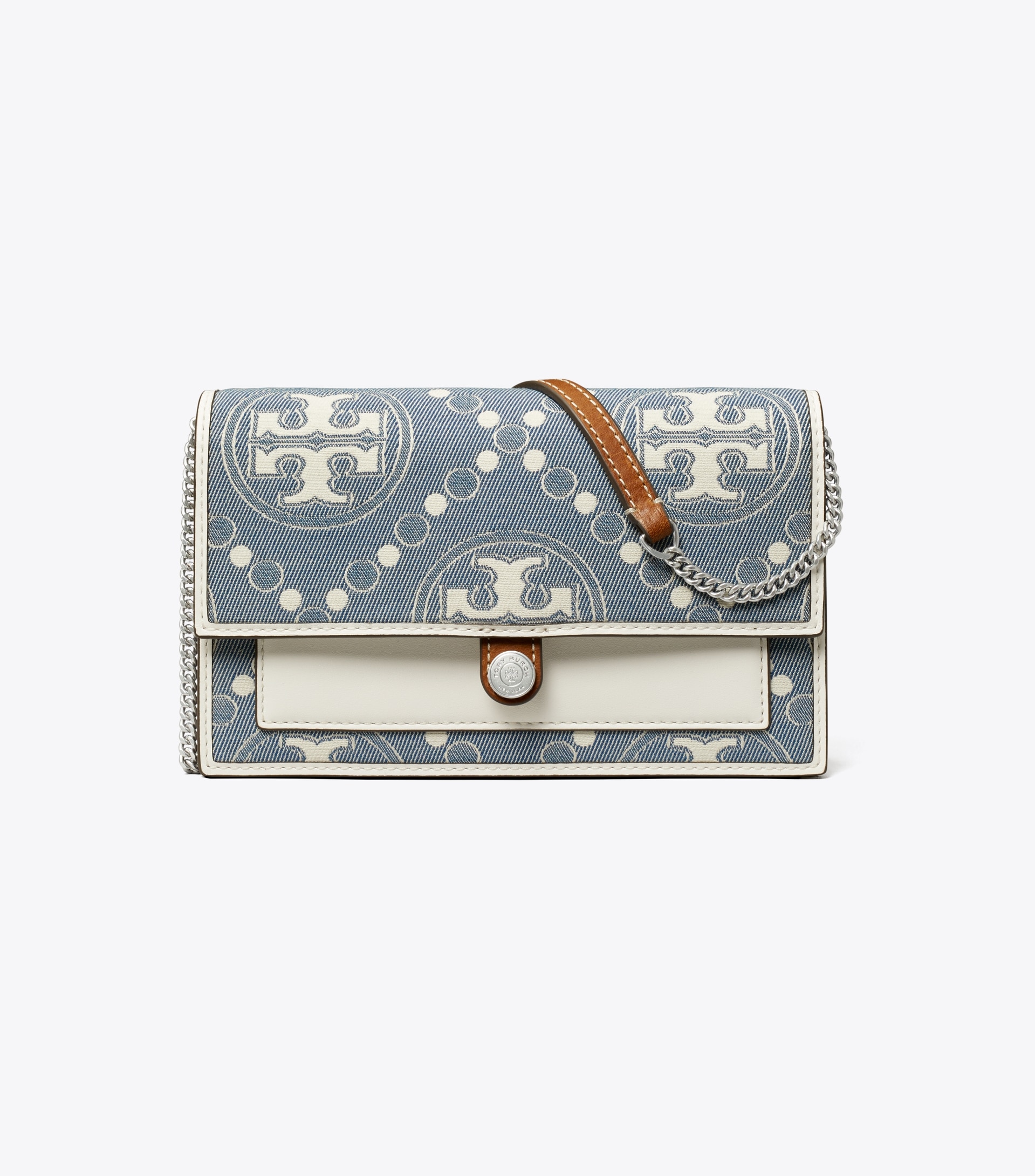 T MONOGRAM DENIM WALLET CROSSBODY