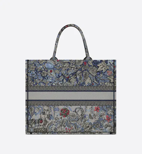 LARGE DIOR BOOK TOTE Denim Multicolor Dior Jardin Magique Embroidery (42 x 35 x 18.5 cm)