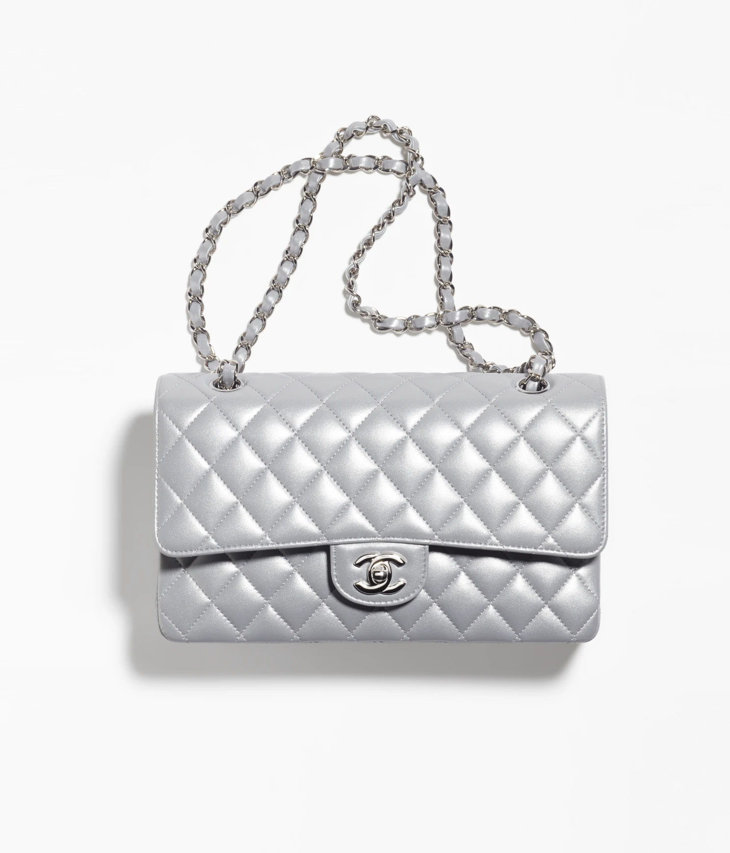 CLASSIC HANDBAG Pearly Lambskin & Silver-Tone Metal