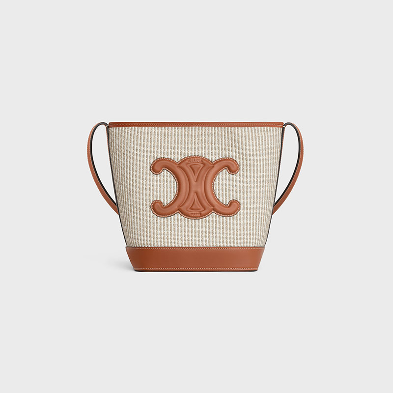 SMALL BUCKET CUIR TRIOMPHE IN STRIPED TEXTILE AND CALFSKIN