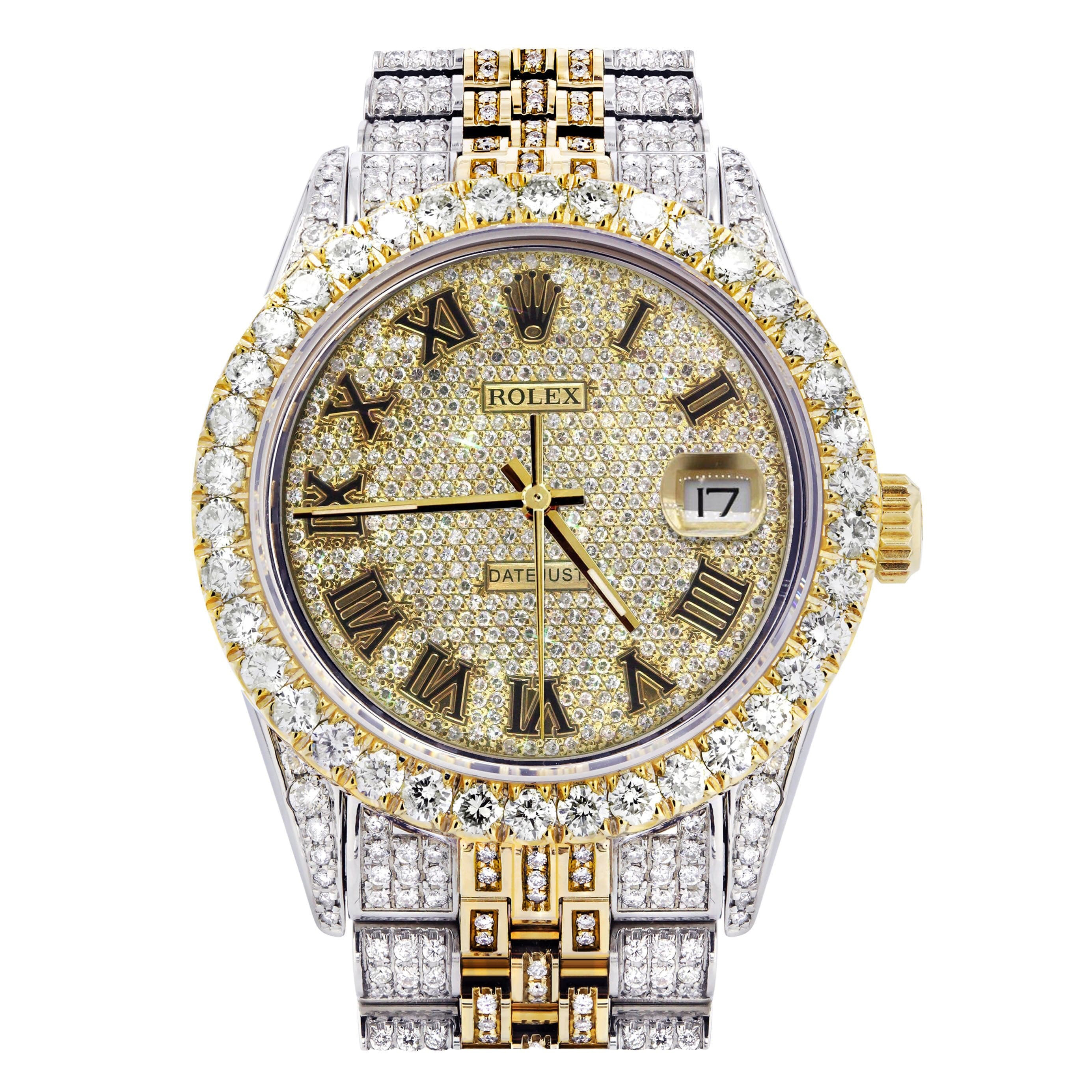 Iced Out ROLEX Datejust 36 MM | Two Tone | Full Diamond Gold Roman Diamond Dial