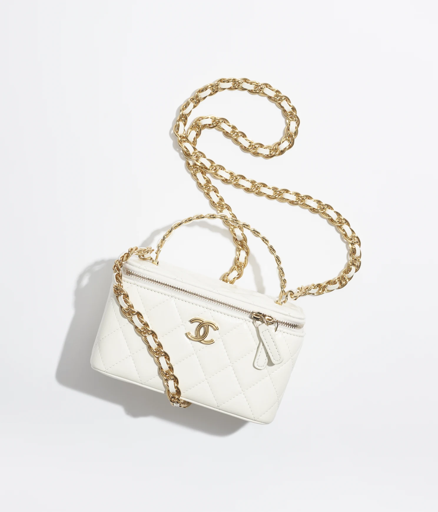 CLUTCH WITH CHAIN Lambskin & Gold Metal White