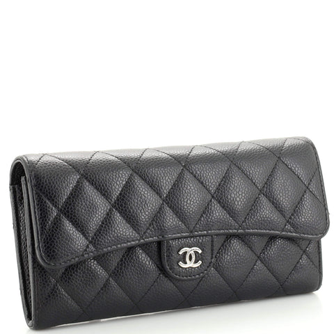 Chanel CC Gusset Classic Flap Wallet Quilted Caviar Long