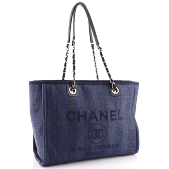 Chanel Deauville Tote Striped Raffia Small